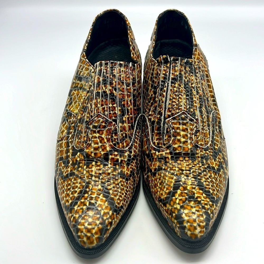 Dingo - Gold Snakeskin Leather Slip On  Cowgirl Ankle Booties Size 6